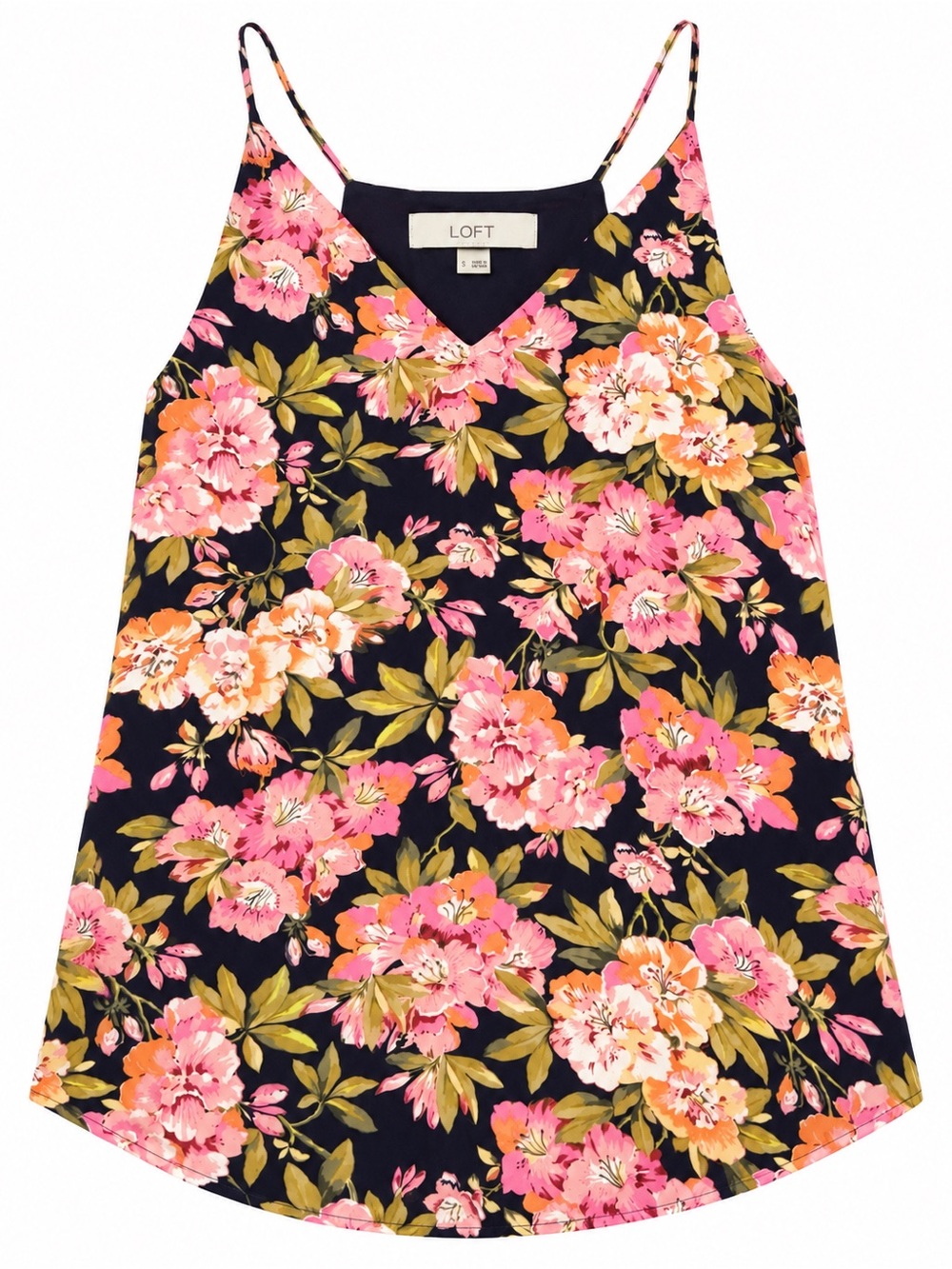 LOFT Floral Spaghetti Strap Cami Tank Top Navy Pink Size Small S